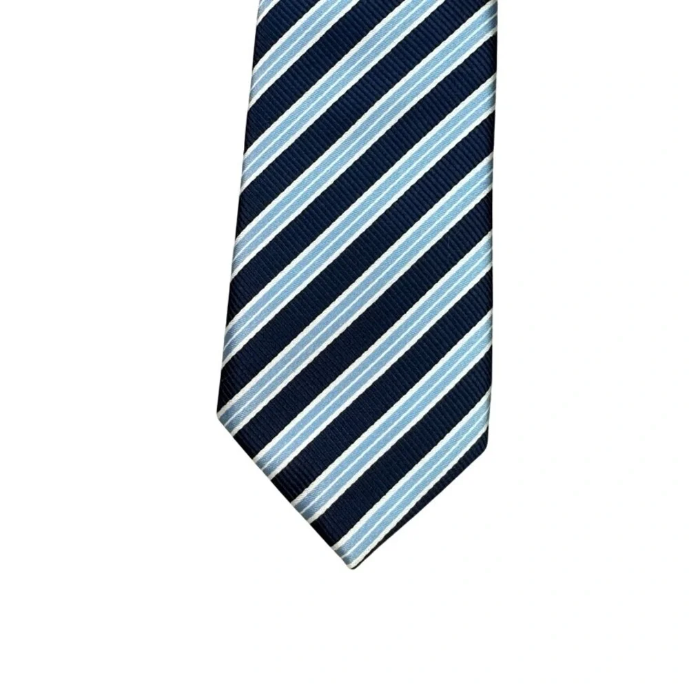 Dockers Mens Necktie Navy Blue Light Blue White Diagonal Striped Polyester Tie
